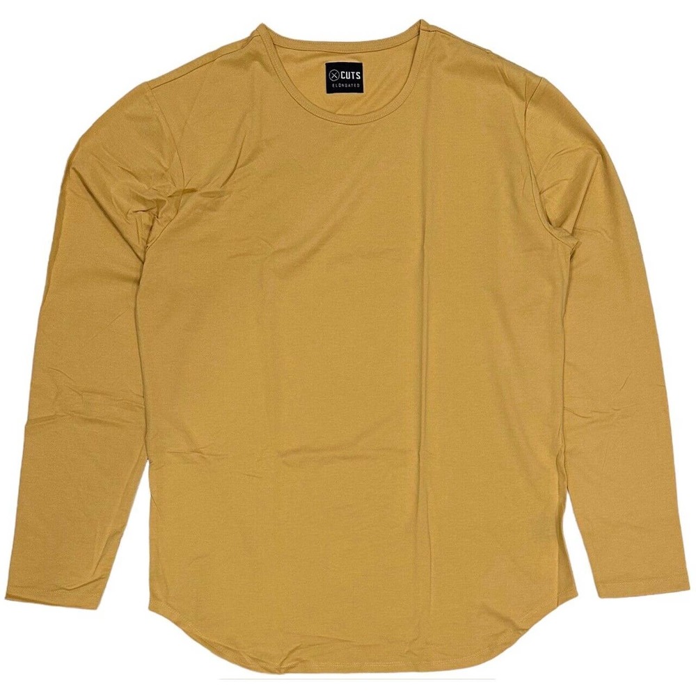 Cuts Clothing Men's Elongated Crew Neck Long Sleeve Tee T-Shirt in X-Large